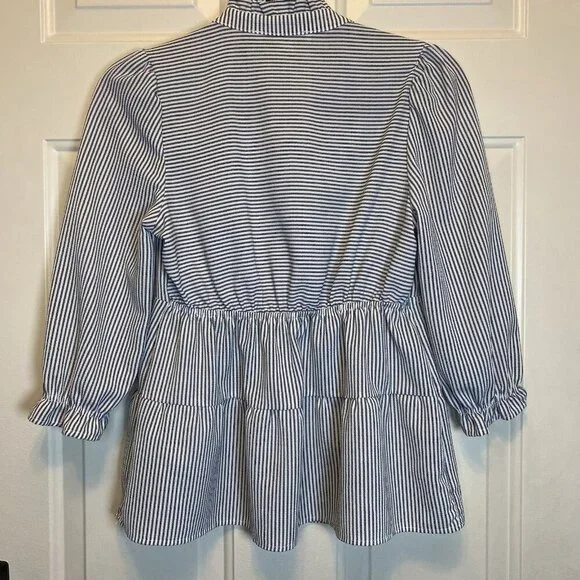 Monteau Baby Doll Vertical Stripe 3/4 Sleeve Top Size S Seersucker Black/White - Picture 2 of 12